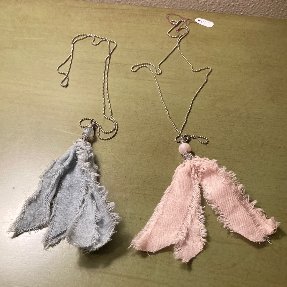 CHAIN NECKLACES. TWO. BLUISH GREEN AND BLUSH. NWT